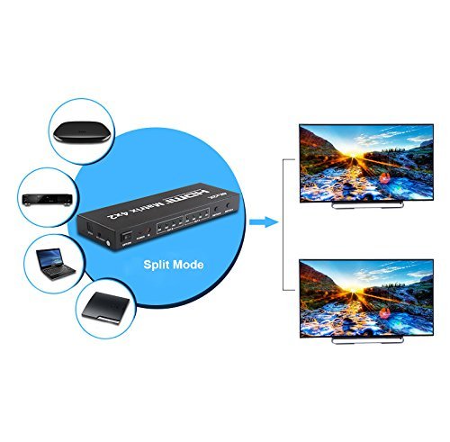 4 x 2 HDMI Matrix Switch, ZAMO 4 in 2 out HDMI HD True Matrix Switcher/Splitter, with SPDIF and L/R 3.5mm HDMI Audio Extractor, Supporting 4K/3D/1080P with IR Remote - Thumbnail 4