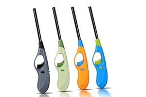 Butane Lighter, 4pcs Refillable Long Flame Lighter for BBQ Candle, Black(No Butane Inside)