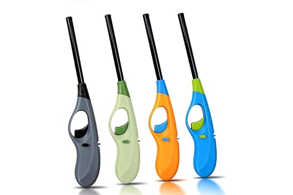 Butane Lighter, 4pcs Refillable Long Flame Lighter for BBQ Candle, Black(No Butane Inside)