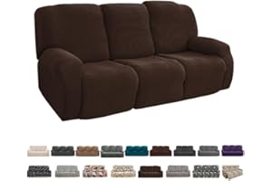 FIGOOO Recliner Sofa Covers 3 Seat Stretch Reclining Couch Covers for 3 Cushion Couch Recliner Set Non Slip 8-Piece Spandex Recliner Couch Sofa Cover Furniture Protector with Pockets,Jacquard#Coffee