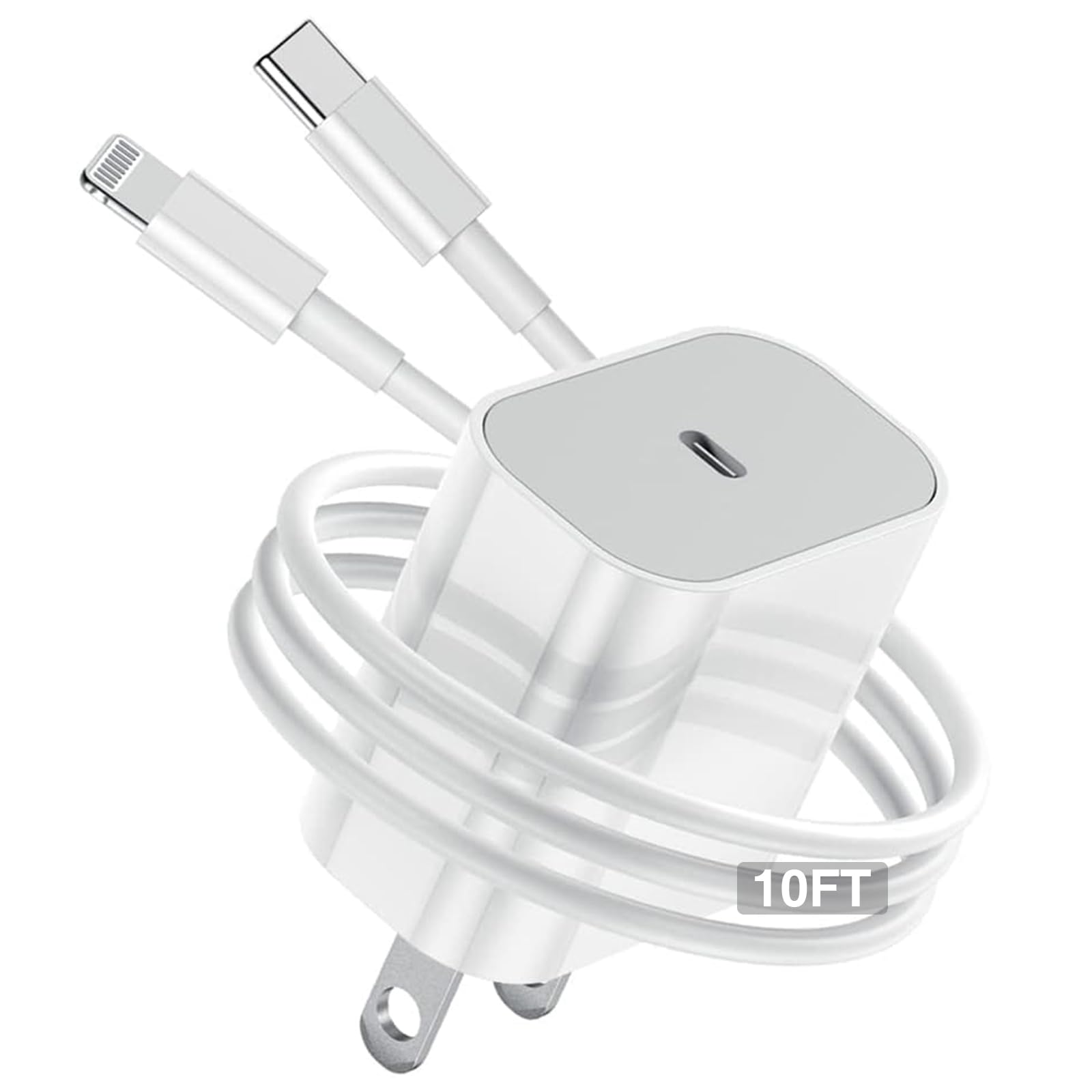 10ft iPhone Charger Fast Charging Block, Type C Wall Plug and Long USB C to Lightning Cable Cord, Apple Charger Power Adapter Cube Brick Box for iPhone 14 Pro/13/13 Pro Max/12 Mini/11 Pro/iPad Air