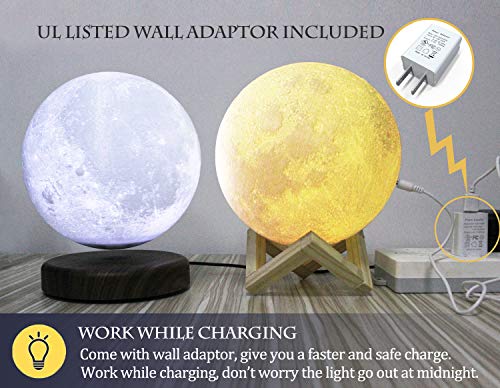 AED 3D Printed Moon Lamp with Stand, Touch & Remote Control, Three Colors, Dimmable, USB Rechargeable, Lunar Moon Night Light with UL Listed Adaptor, Christmas Thanksgiving Gifts (7.1INCH)