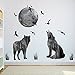 Wland 33 inches x 28 inches Moon Wolves Mountain Forests Silhouette Animals Wall Stickers Decals Decorations for Children Nursery Kids Room