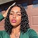 WIGNEE Curly Wigs Lace Part 100% Brazilian Human Hair 4x4 Lace Closure Middle Part Bob Glueless Wigs Natural Black (12 Inch)