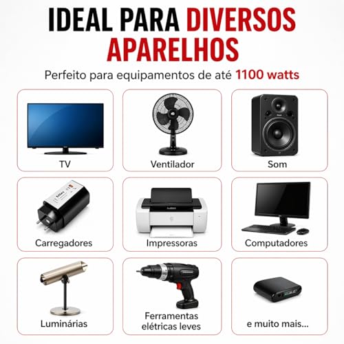 Autotransformador Bivolt 2000VA (1100W Reais) - Conversor de Voltagem 110V/127V para 220V e 220V para 110V - Transformador para TV, Notebook, Impressora, Videogame e Cafeteira - Proteção Térmica