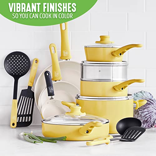 GreenLife Soft Grip Healthy Ceramic Nonstick, 16 Piece Cookware Pots