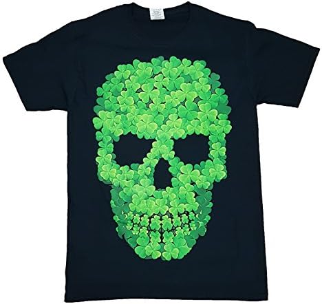 St. Patrick's Day Clover Skull Black Graphic T-Shirt - Large
