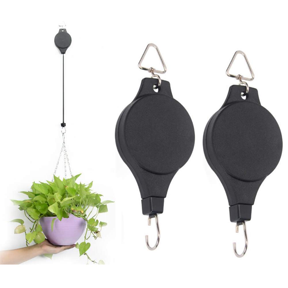 Upstore 2Pcs Retractable Plant Pulley Hook Adjustable Plant Hanger Hanging Flower Basket Hook Hanger for Garden Baskets Pots and Birds Feeder in Different Height Lower and Raise (Black)
