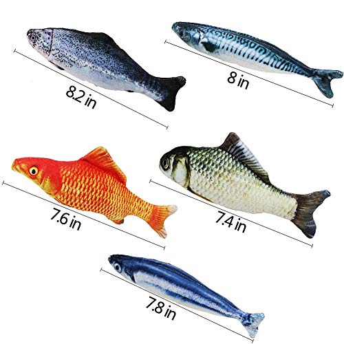 WELLXUNK Spielzeug mit Katzenminze 5 Stück Katze Interaktives Spielzeug Katze Fisch Spielzeug Plüsch Katze Kauen Spielzeug Set für Katze/Kitty/Kätzchen – Bild 3