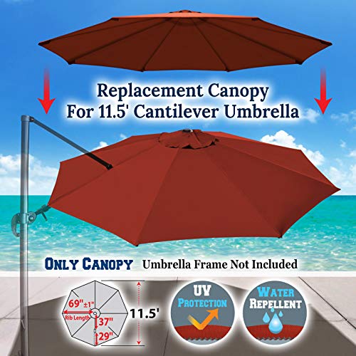 BenefitUSA Replacement Canopy Top Cover for 11.5' Rome Cantilever Patio Umbrella Outdoor Sunshade (Red)