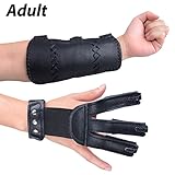XTACER (Leather Finger Protector & Arm Guard 3-Strap Arm Guard with Three Fingers Design Archery Finger Protector Traditional Shooting Glove (Black - Leather Material)