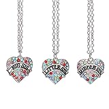 Pack of 3 Big Middle Little Sister Sis Crystal Heart Pendant Necklace Women Girl Jewelry Gifts (Multicolored)