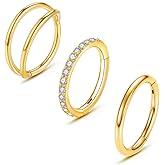 MeiziQL 3Pcs Surgical Steel Nose Rings 20G 18G 16G Septum Rings Lip Ring Conch Cartilage Helix Hinged Segment Double Hoops 7mm 8mm 10mm for Women Men