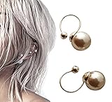 Pink Universe U-Shaped Gray Pearl Ear Clip No Piercing Earrings 2 in 1 Pair