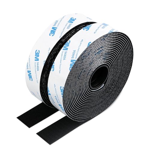 3M Velcro Strips with Adhesive, Heavy Duty Hook and Loop Tape, Strong Self Sticky Interlocking Fasteners for Sewing, Photo Frames, Carpets, Car, DIY, and Home Use (Black, 1” x 10Ft)