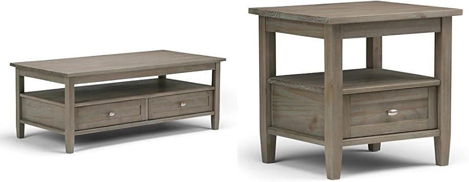 Amazon Com Simpli Home Warm Shaker Coffee Table Distressed Grey Simpli Home Warm Shaker End Side Table Distressed Grey Bundle Furniture Decor
