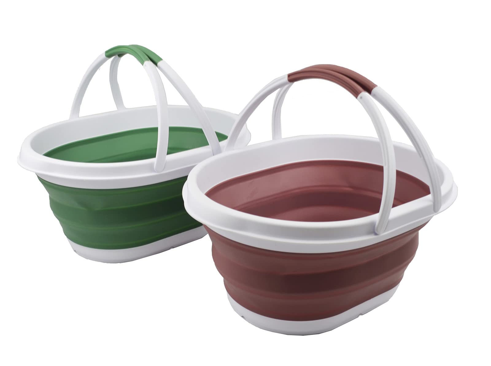 SAMMART 11L Collapsible Basket with Handle - Portable Outdoor Picnic Basket/Crater - Foldable Shopping Bag - Space Saving Storage Container (Dusky Pink + Dark Sea Green, 2)