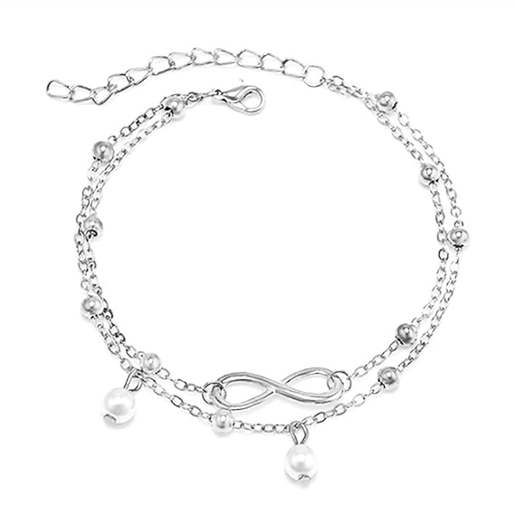 CAOLATOR Fußkettchen Damen Perlen Fußkette Multi Layer Verstellbares Fußketten Unendliches Sommer Strand Knöchel-Armband Mädc