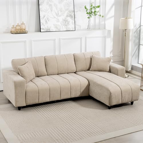 HOMCOM Sectional Couch with Changeable Chaise, Integrated Seat, 95" Large 3 Seater L-Shaped Sofa with Spring Cushion, 2 Pillows, Steel Frame, Sectional Sofa for Living Room, Beige