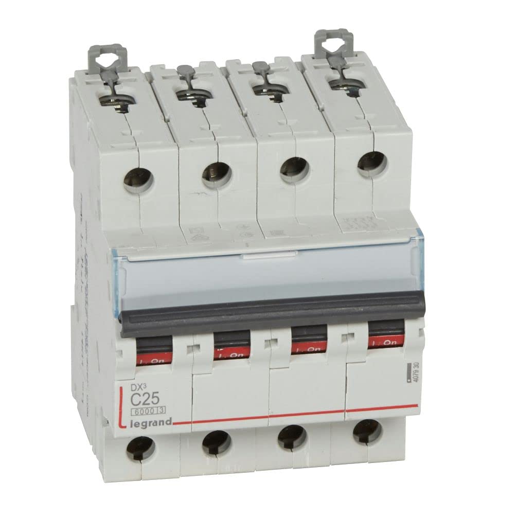 Legrand 407930E, Thermal Magneto Automatic Switch, 4P, 25A, C Curve, 10 kA, 4 module, DX3