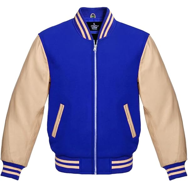 Men's Varsity Baseball Letterman Premium Royal Blue Wool & Genuine