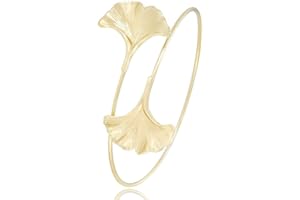 SENFAI Ginkgo Leaf Cuff Hook Bracelet Bangle Open Expandable 3 Tone