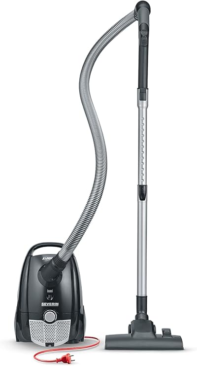 Severin Staubsauger mit Beutel, kompakter & leiser Bodenstaubsauger für Teppich - & Hartböden, 750 W, 2L, Soft-Sound-Bodendüse, 8 m Reichweite, schwarz, BC 7030
