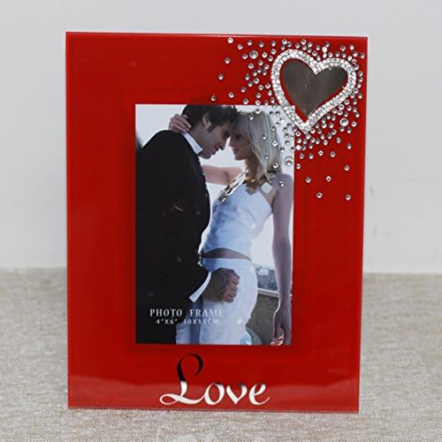 4 x 6" Red Picture Frame With Rhinestone Heart Design, 3D Bling Details and Mirrored Details Perfect  on Mothers Day . Size 4x6" the Perfect Way To Say I Love You. Love Collection, Talented Things Exclusive 4 x 6"