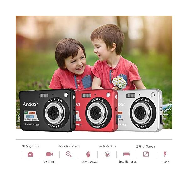 Andoer Digital Camera Cheap with 1pcs Rechargeable Batteries 1080P 48M HD 8X Digital Zoom Anti-shake 2.7inch LCD Screen Compact Digital Camera for Kids Children Teenagers Beginners Holiday Photography - Image 4