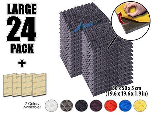 Arrowzoom New 24 Pack of 19.6" X 19.6" X 1.9" Inches Soundproofing Insulation Pyramid Self Adhesive Acoustic Foam Wall Padding Studio Foam Tiles AZ1053 (GRAY)
