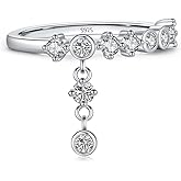 Kokoma Dangle Charm Cubic Zirconia Stacking Ring for Women 925 Sterling Silver Danging Crystal Drop Statement Ring Engagement Promise Wedding Band