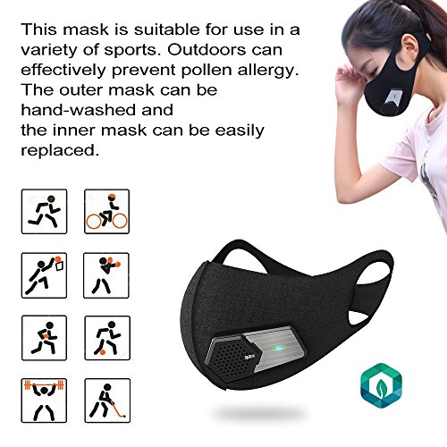 Smart Electric Masks Fresh Air Purifying Mask Anti Pollution Mask N95 for Exhaust Gas, Pollen Allergy, PM2.5, Running, Cycling and Outdoor Activities (Black, mask) - Thumbnail 4