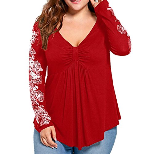 Women Blouse, áƒ¦ Ninasill áƒ¦ Hot Sale ! Plus Size Summer Flowers Long Sleeve Tops T Shirt Tank (XXXL, Red)
