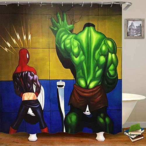 Marvel Shower Curtain,Spider-Man and The Hulk Bath Curtain, Family Curtain Personalized Shower Curtain Bathroom Curtain no Perforation Door Curtain (9, 180cm(w)×180cm(h))