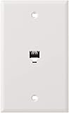 Leviton 40249-W Standard Telephone Wall Jack, 6P4C, Screw Terminals, White
