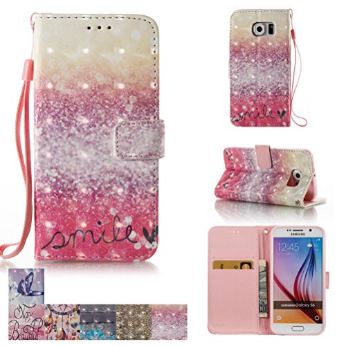 Galaxy S6 Case, Firefish Kickstand Flip [Card Slots] Wallet Cover Double Layer Shell with Magnetic Closure Strap Protective Case for Samsung Galaxy S6 -Smile
