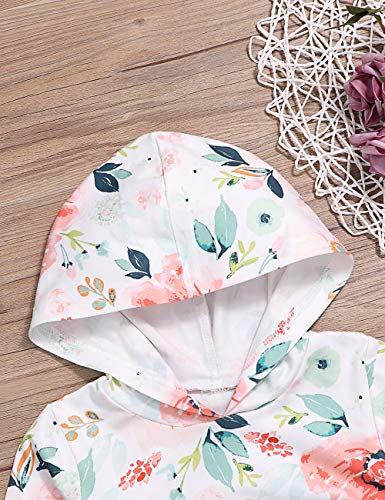 Toddler Baby Girl Clothes Long Sleeve Floral Hoodie Sweatshirt Tops Flowers Pants with Headband Infant Outfits Set(0-6M) Yellow - Thumbnail 2