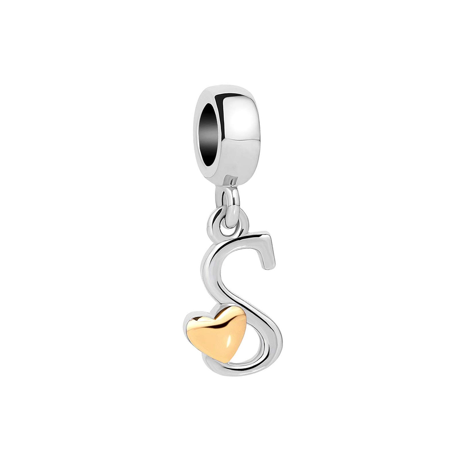 S Initial Letter Gold Heart Charm for Pandora Charms Bracelets Name Alphabet Birthday Jewellery Gift for Women Daughter Granddaughter Sister Friendship