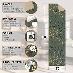 Machine Washable Leaves Design Non-Slip Rubberback