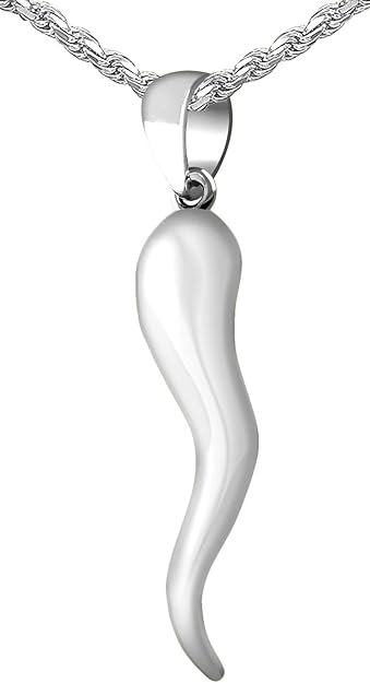 Mens italian horn necklace white gold Clearance
