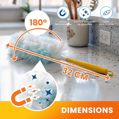 FixedNow XXL Swiffer Compatible Duster Feather Kit 30 Replacement Cloths | Duster Kit with Handle for Dry Cleaning | Wiper Refill for Home and Car