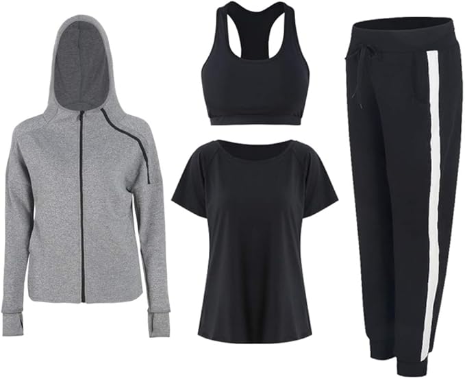 Amazon Crazy クレイジー スポーツウェア 運動服 4点セット 全身セット 春秋 レディース ランニング ウォーキング フィットネス トレッキング セットアップ コート ジャケット 通販