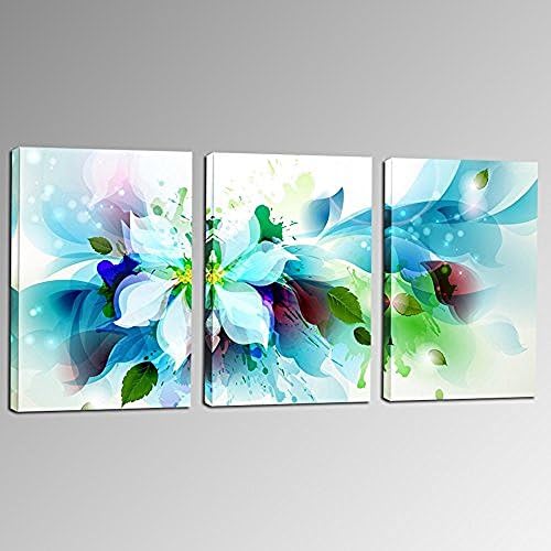Canvas Set of 3 Abstract Blue Flower Wall Art 16inch Modern Home Decoration Canvas Artwork with Frame