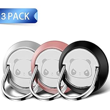 Cell Phone Ring Holder, 3Pack Panda Phone Stand Smartphone Finger Grip Metal Loop Adjustable Mobile Kickstand for Magnetic Car Mount iPhone Samsung Galaxy Pop Hand Desk Iring Black Rose Gold Silver