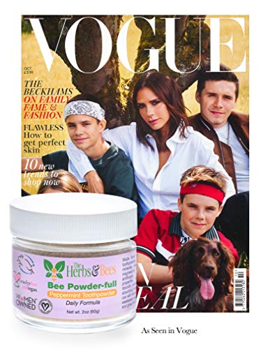 Bee Powder-Full Vegan Edible Organic Tooth Powder - Made in USA - Remineralizing - Teeth-Whitening - 3 Month Supply (2 Fl oz) - Restores Enamel and Freshens Breath - Peppermint Daily Formula