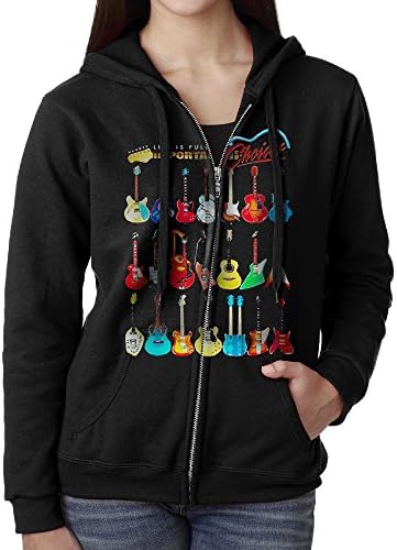 SoSoily Hoodie Sweatshirt Women's Guitar Long Sleeve Zip-up Hooded Sweatshirt Jacket Black
