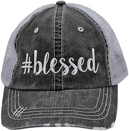 # Blessed #blessed Glittering or Embroidered Distressed Trucker Style Cap Hat (Emb)