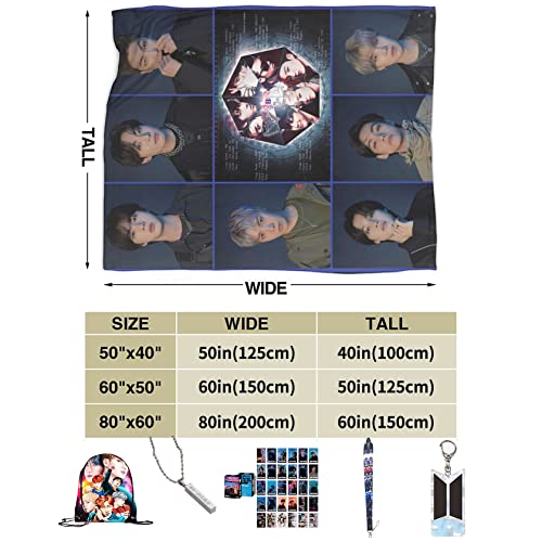 Bt-s Throw Blankets Gift Set Merch Keychain Bag Lanyard Bracelets Posters Living Room Luxury Gift Bedroom Blanket Merchandise (5 Product Package, 50in*40in for Kids)