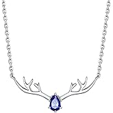 Silvora 925 Sterling Silver Deer Antler Necklace, Antler Deer Jewelry Antler Pendant Choker Birthstone Necklace Christmas Jewelry for Women