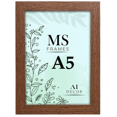 AI Decor A5 Dark Oak Picture Frames (8.3 x 5.8 Inch) Poster Frame - Clear Acrylic Display Poster MDF Wooden Portrait/Panoramic - Flat Wall Mount Hang Hooks & Free Tabletop Stand (21 x 14.8 cm)